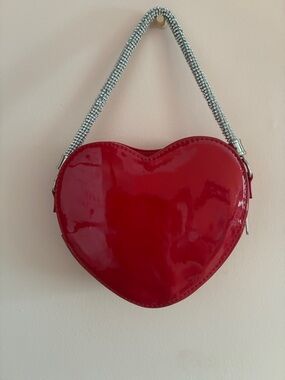 art class Red Patent Heart Mini Bag with Rhinestone Strap